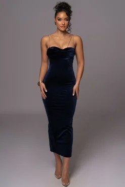 Navy JOSANNA VELVET MIDI DRESS