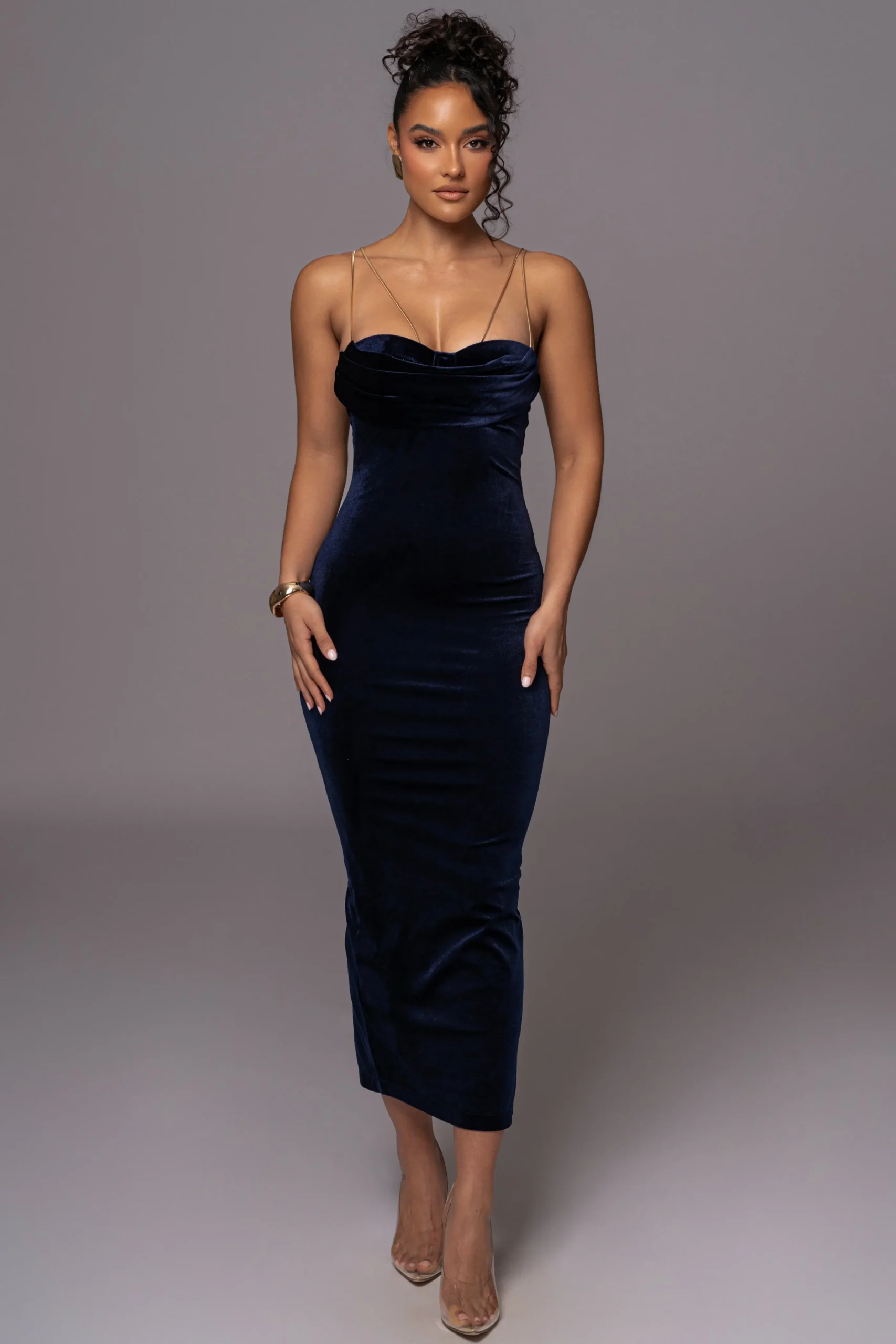 Navy JOSANNA VELVET MIDI DRESS
