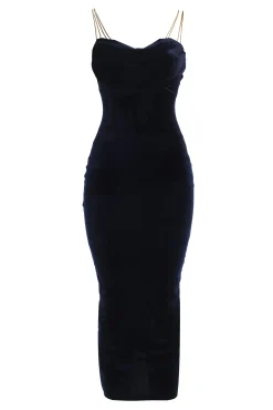 Navy JOSANNA VELVET MIDI DRESS