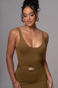 Olive Belted Envy Midi Dress