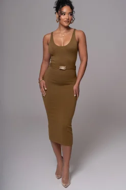Olive Belted Envy Midi Dress