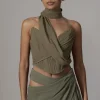 Olive Coastal Bliss Linen Bustier