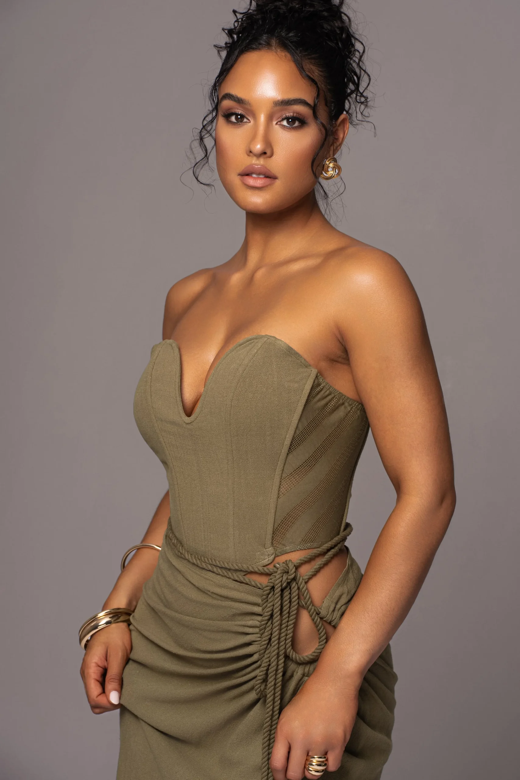 Olive Destination Linen Skirt Set