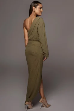 Olive Evita Linen Draped Dress