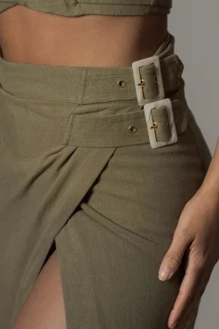 Olive Gisele Linen Slit Skirt