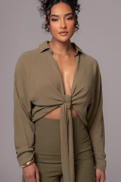 Olive Soho Front Tied Woven Top