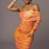 Orange Capri Ruched Dress