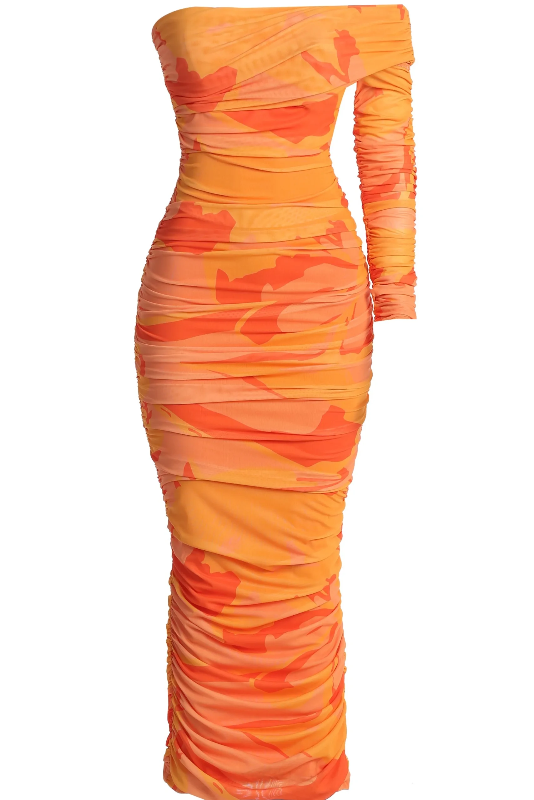 Orange Capri Ruched Dress