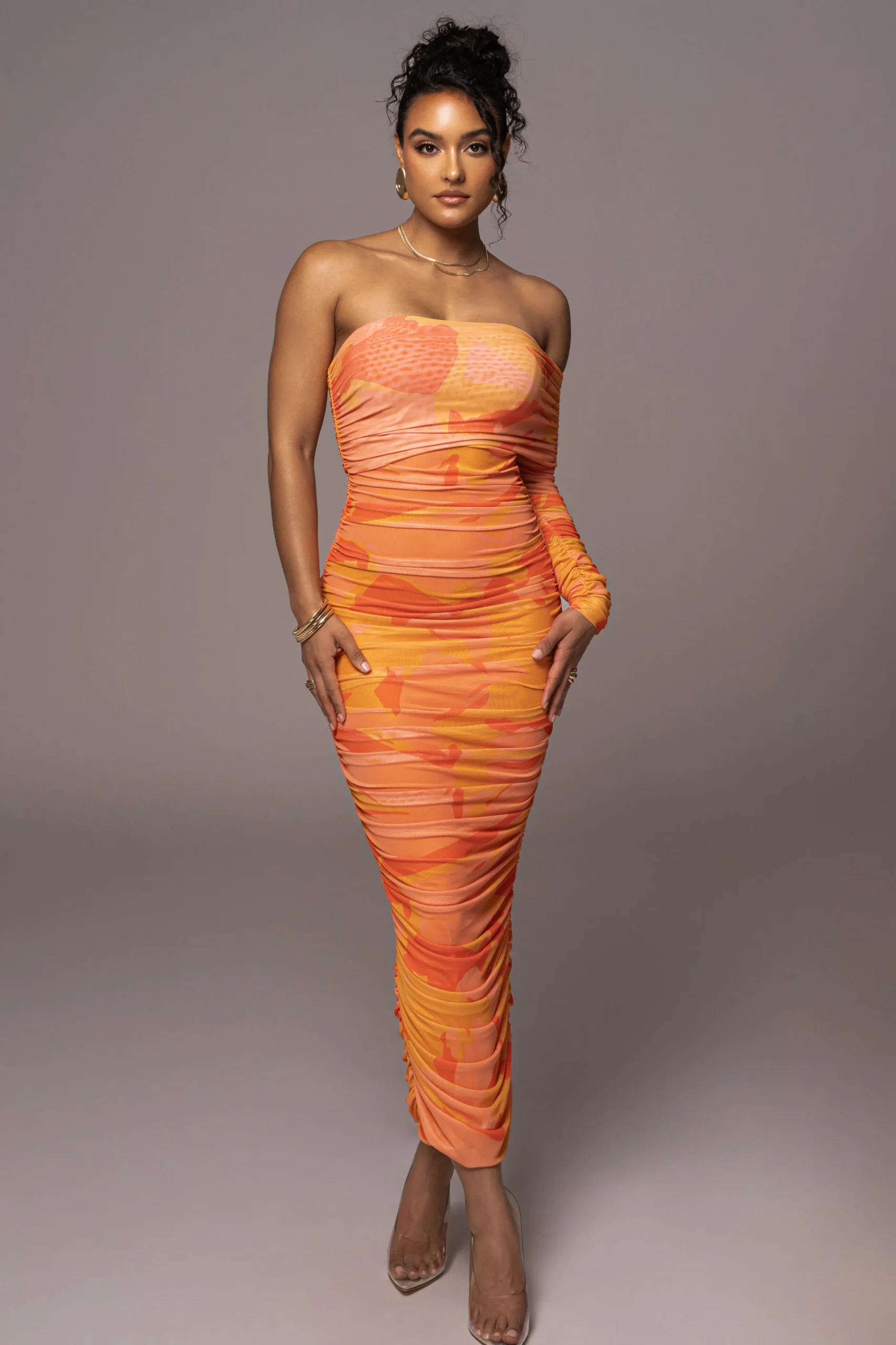 Orange Capri Ruched Dress