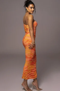 Orange Capri Ruched Dress