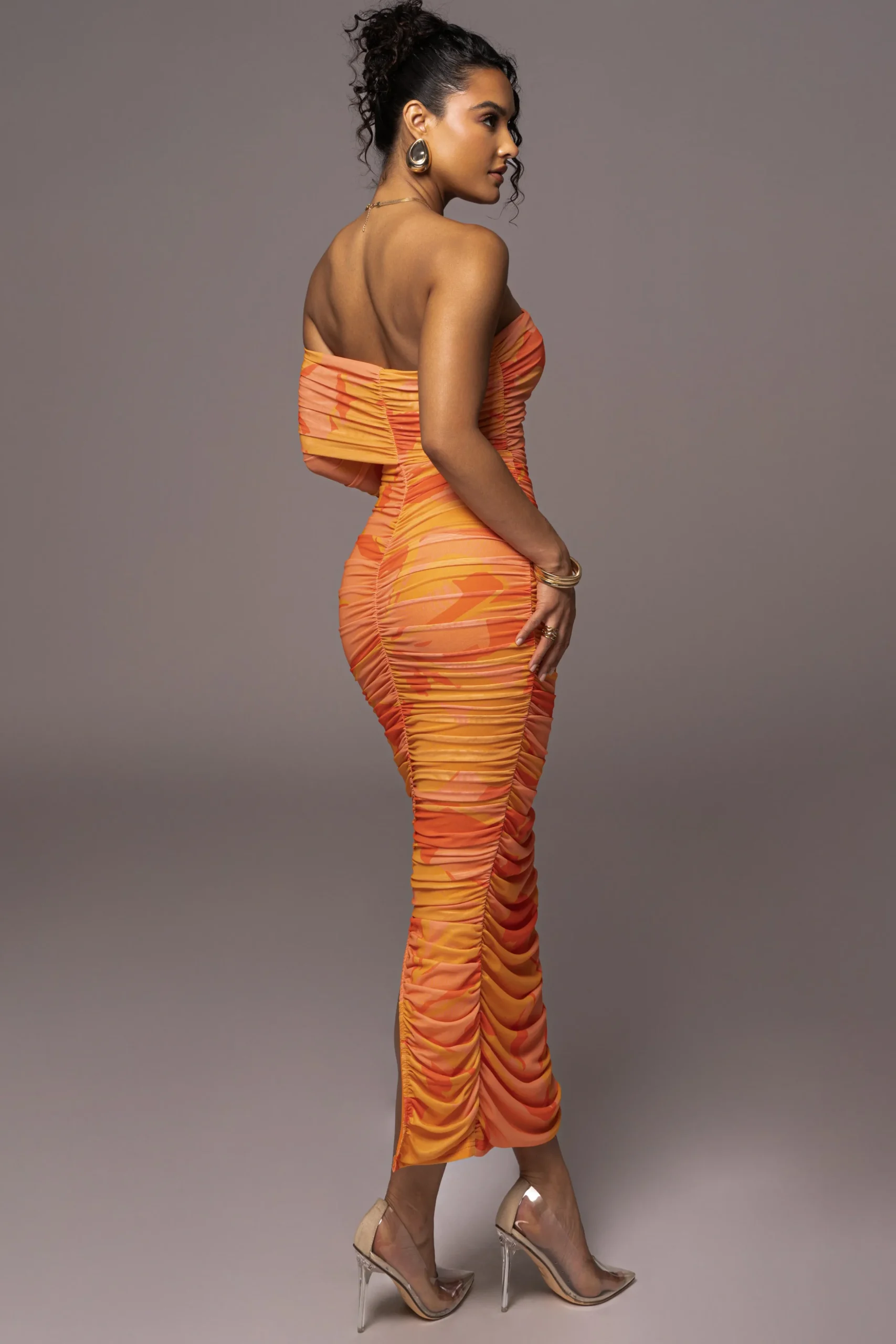 Orange Capri Ruched Dress