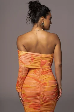 Orange Capri Ruched Dress