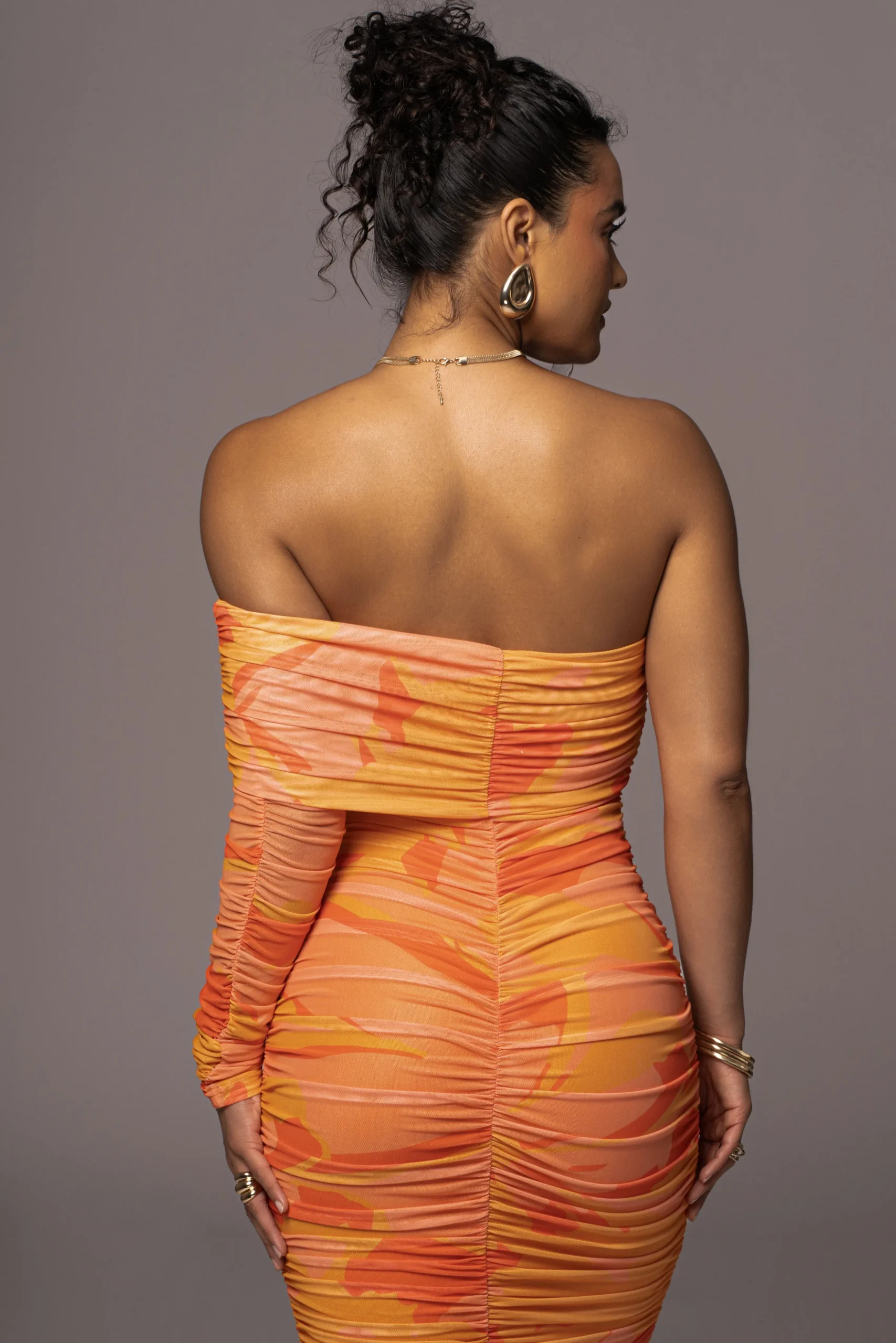 Orange Capri Ruched Dress