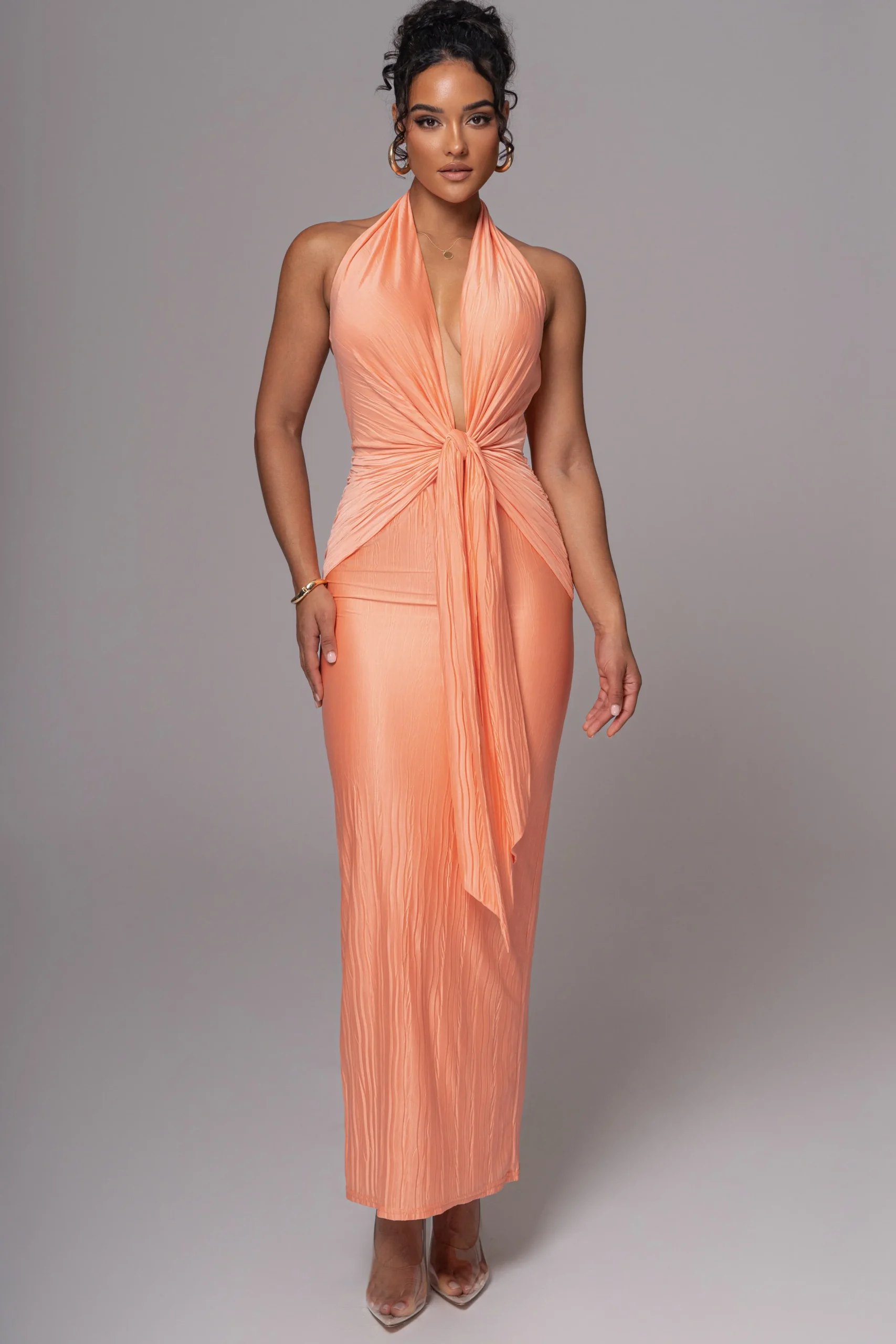Peach Under The Moonlight Drape Dress