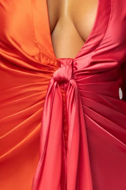 Pink Color Block Satin Midi Dress