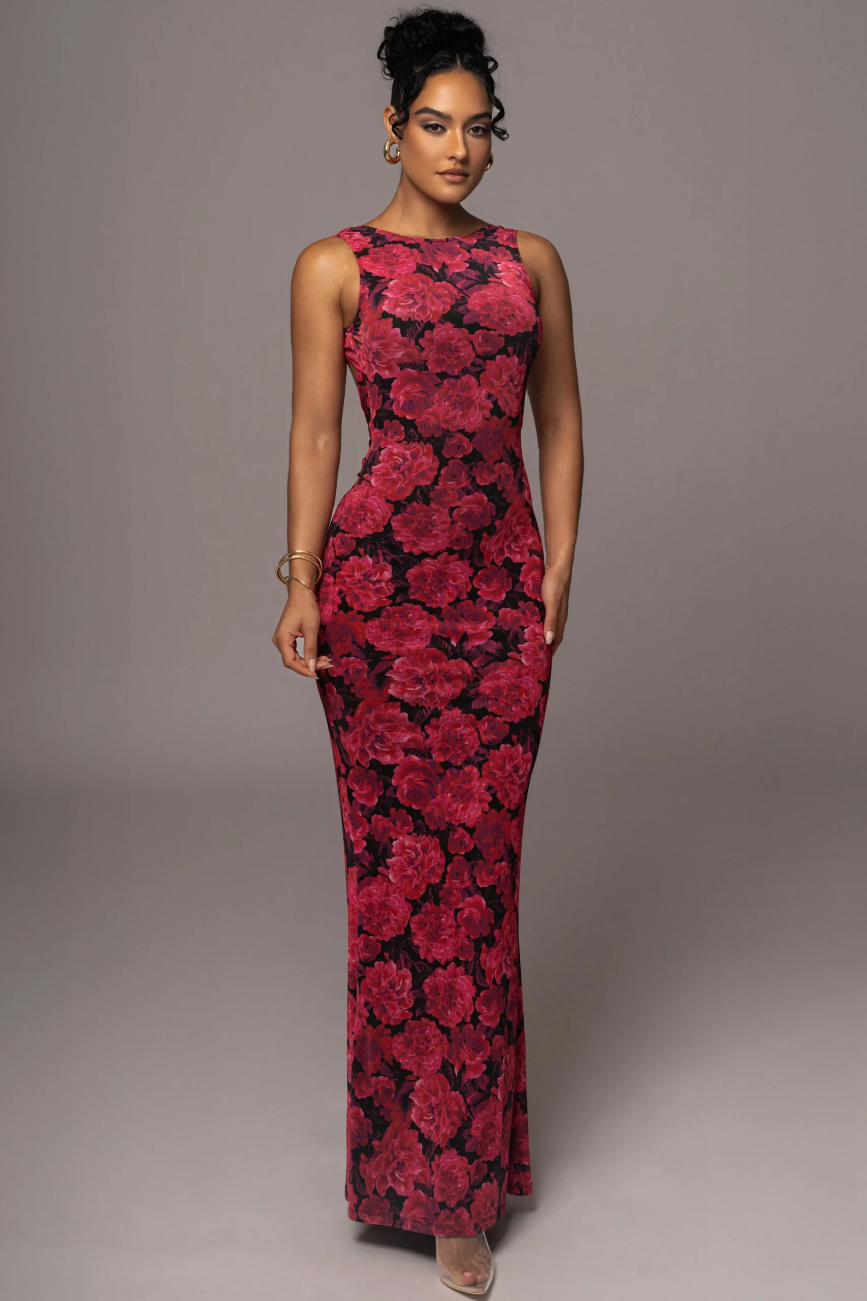 Pink Floral Front And Center Maxi Dress