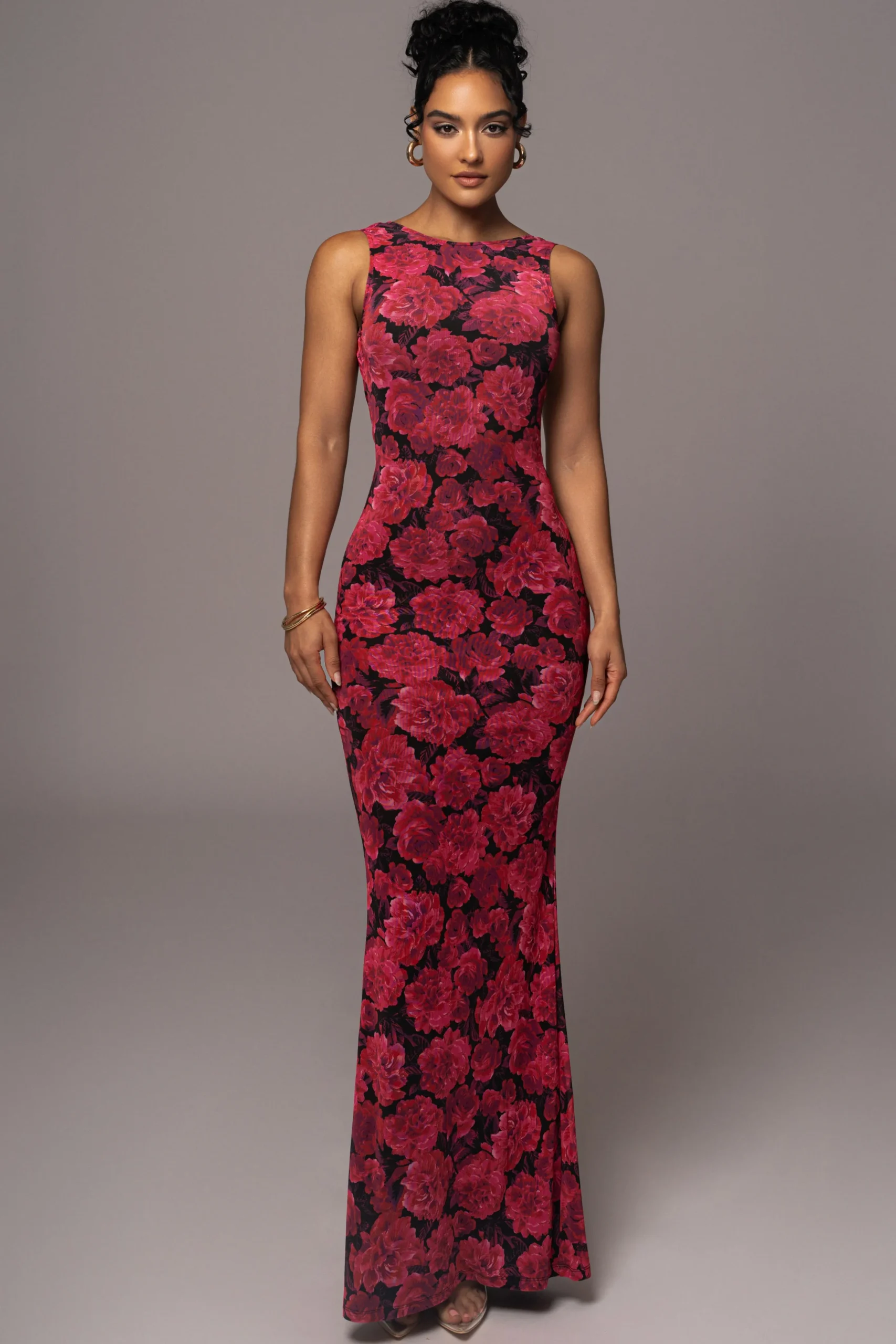 Pink Floral Front And Center Maxi Dress