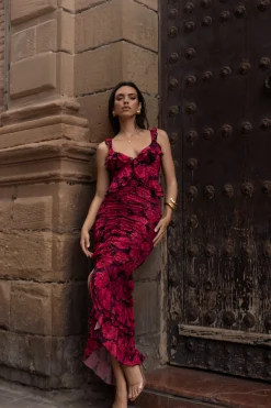 Pink La Costa Ruffle Maxi Dress