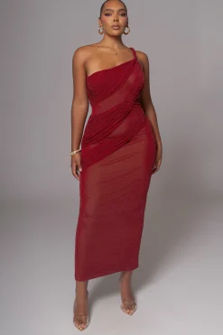 Red Alari One Shoulder Maxi Dress