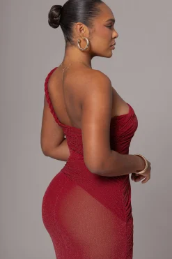 Red Alari One Shoulder Maxi Dress
