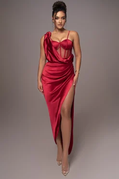 Red Anastacia Drape Maxi Dress