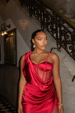 Red Anastacia Drape Maxi Dress