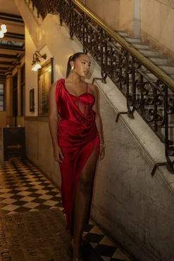 Red Anastacia Drape Maxi Dress