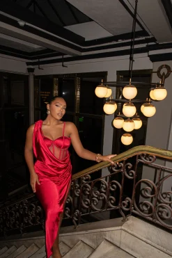 Red Anastacia Drape Maxi Dress