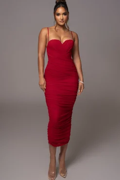 Red Arcadia Mesh Midi Dress