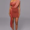 Red Asymmetric Drape Mini Dress
