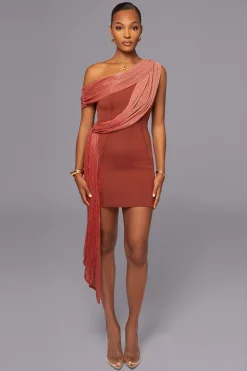 Red Asymmetric Drape Mini Dress