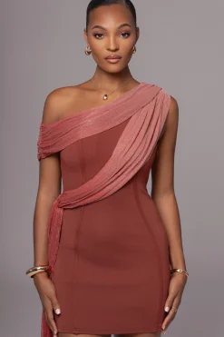 Red Asymmetric Drape Mini Dress