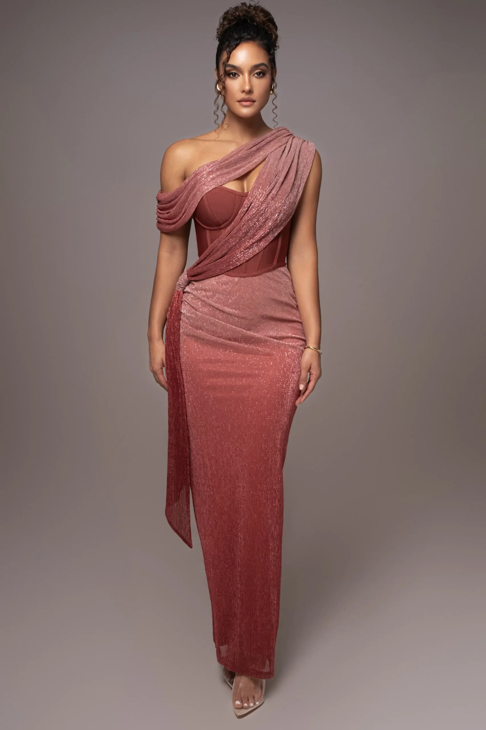 Red Celestina Draped Maxi Dress