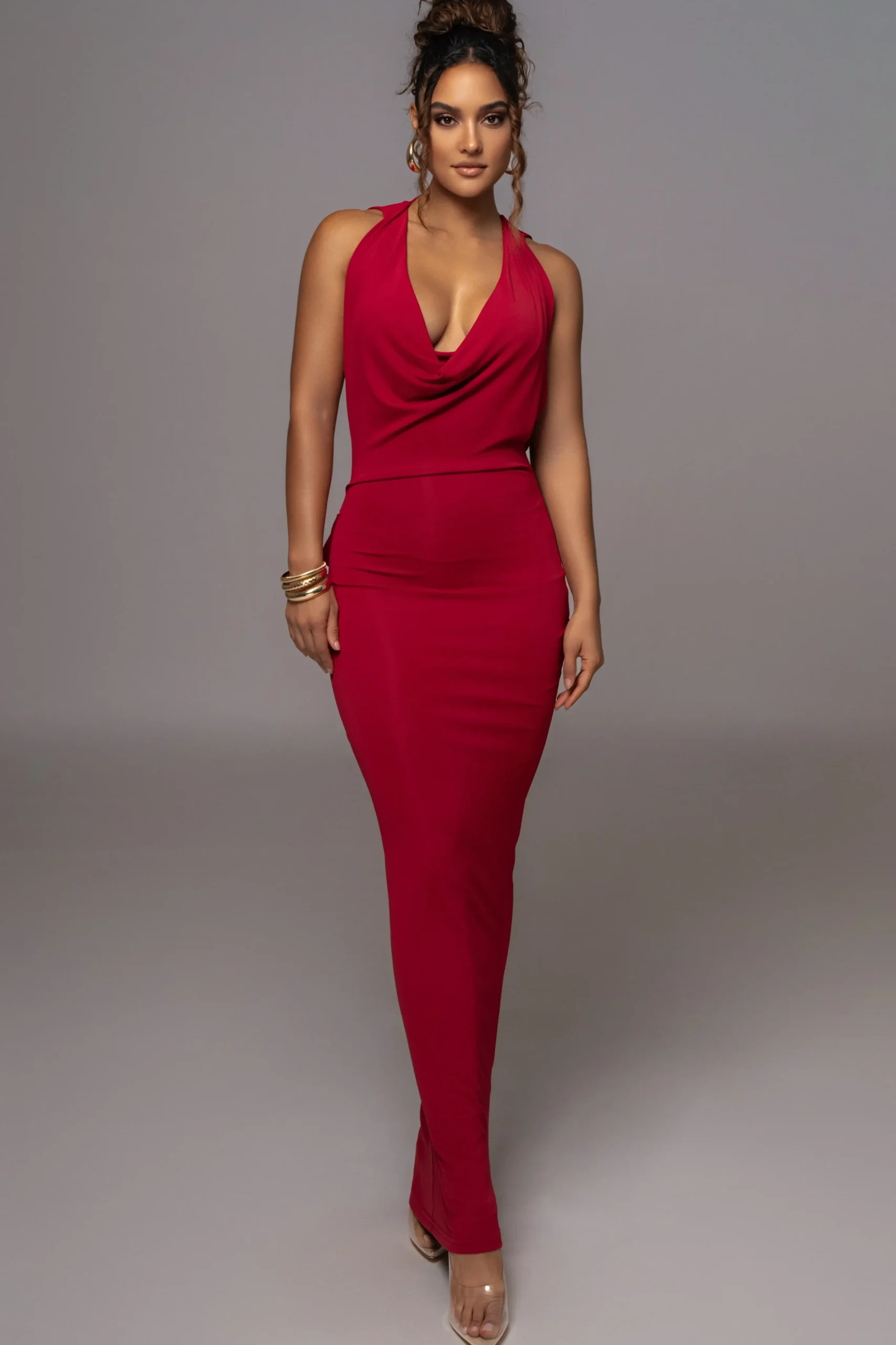 Red Infinite Allure Cowl Neck Dress