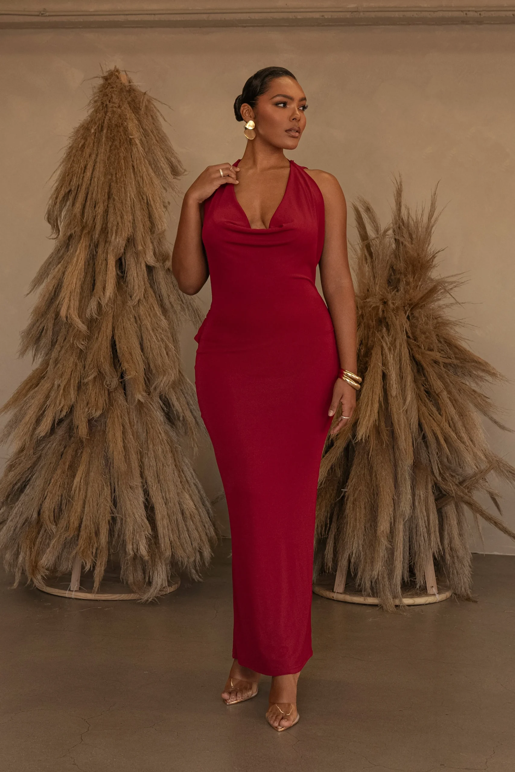 Red Infinite Allure Cowl Neck Dress