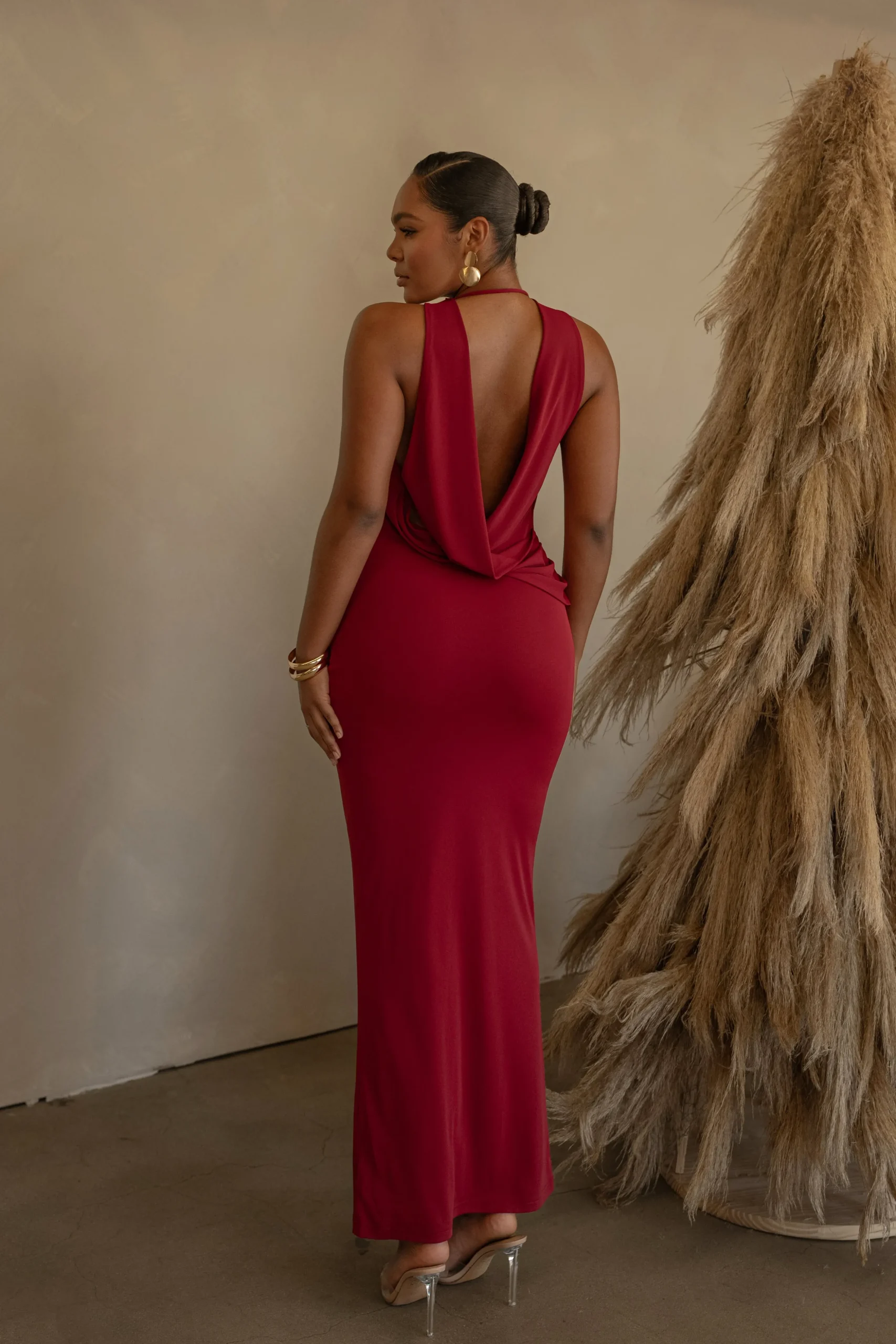 Red Infinite Allure Cowl Neck Dress