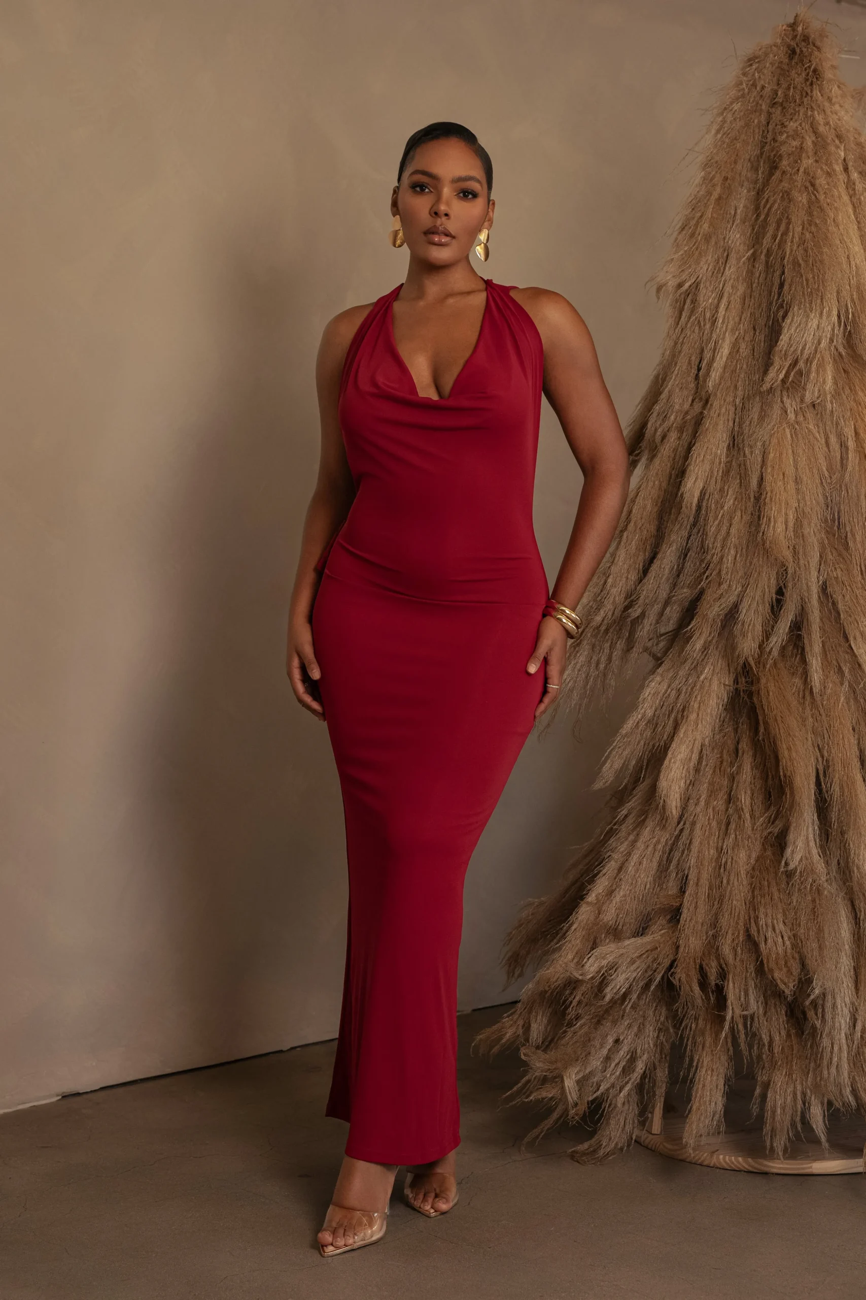 Red Infinite Allure Cowl Neck Dress