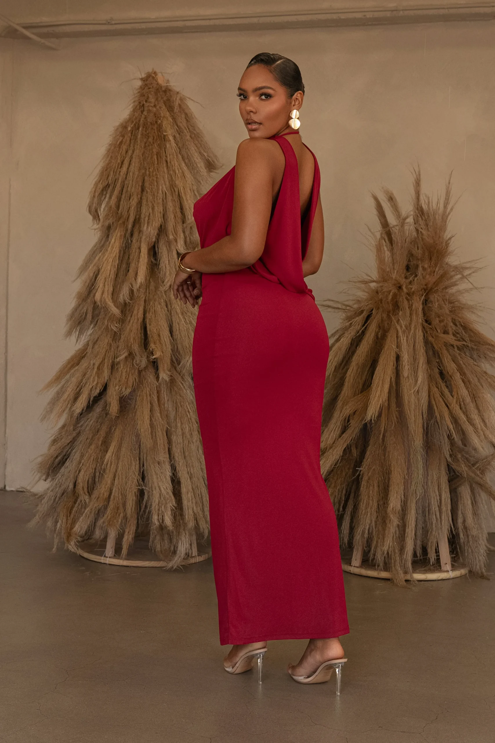Red Infinite Allure Cowl Neck Dress