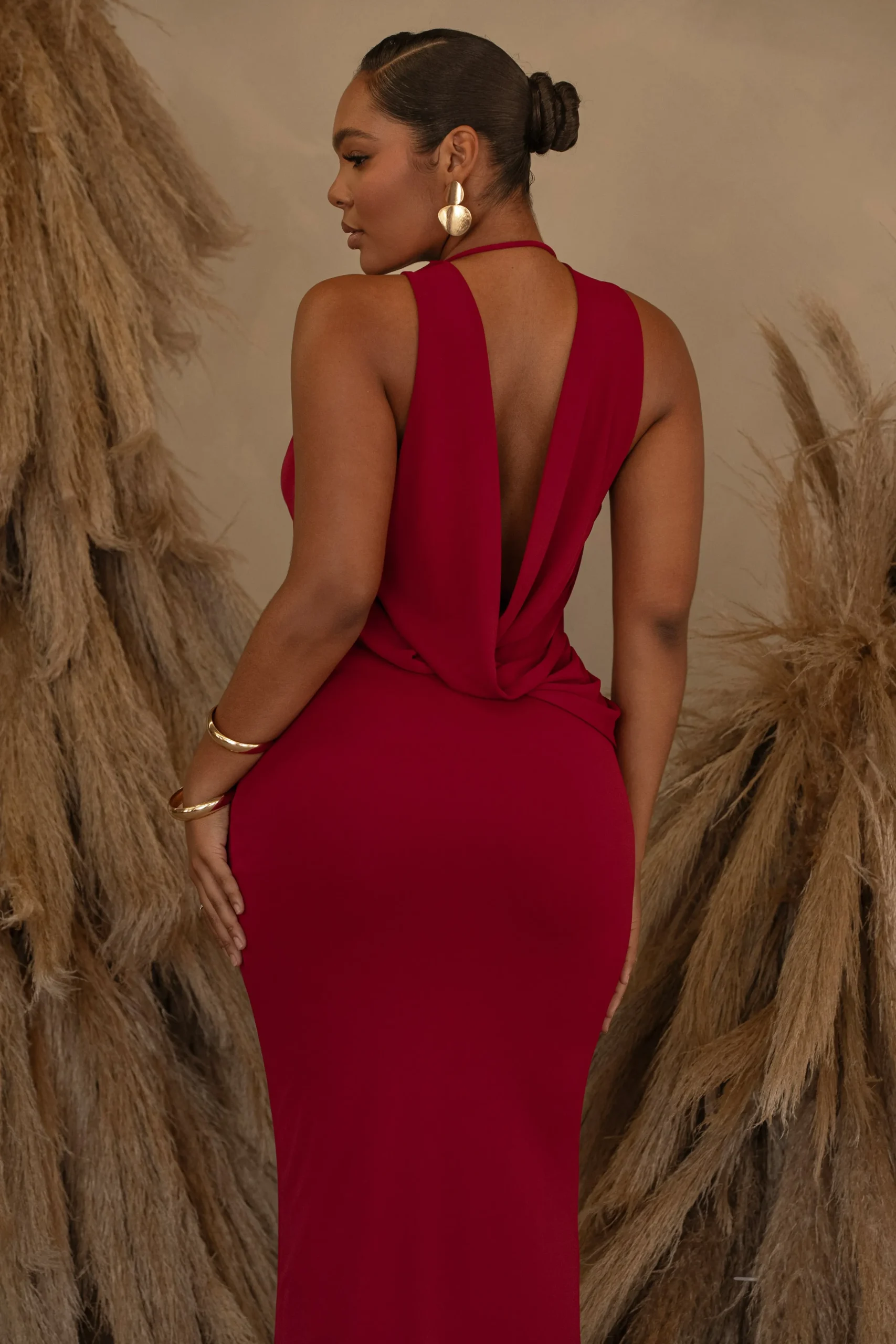 Red Infinite Allure Cowl Neck Dress