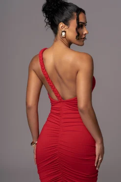Red Jess Ruched Midi Dress