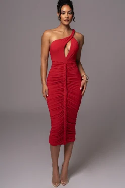 Red Jess Ruched Midi Dress