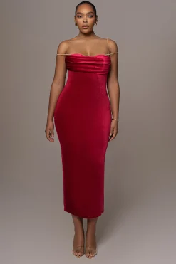 Red JOSANNA VELVET MIDI DRESS
