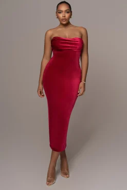 Red JOSANNA VELVET MIDI DRESS