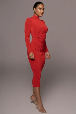 Red Kara Mock Neck Dress