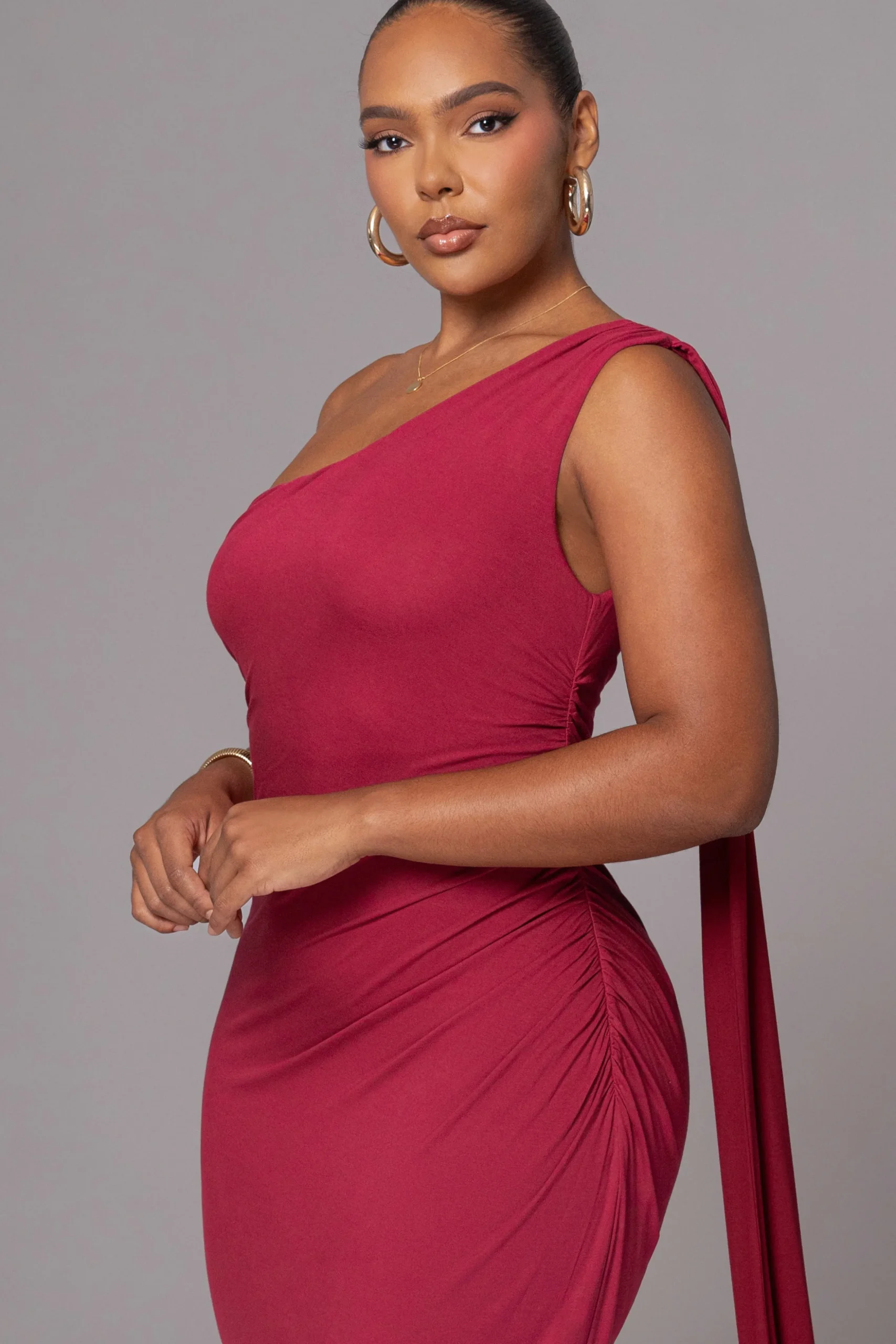 Red Kianna Drape Maxi Dress