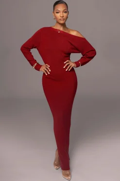 Red Night Shimmers Asymmetrical Maxi Dress