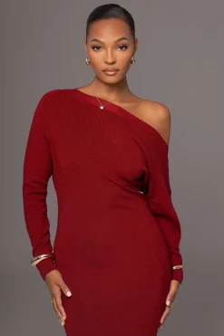 Red Night Shimmers Asymmetrical Maxi Dress