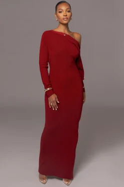 Red Night Shimmers Asymmetrical Maxi Dress