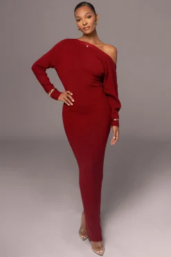 Red Night Shimmers Asymmetrical Maxi Dress