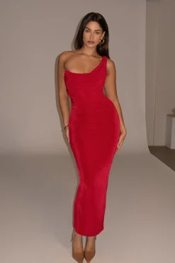Red Slinky Krishna One Shoulder Maxi Dress